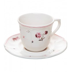 Xícara Avulsa 200ml de Chá com Pires Florescer Rosa Cerâmica